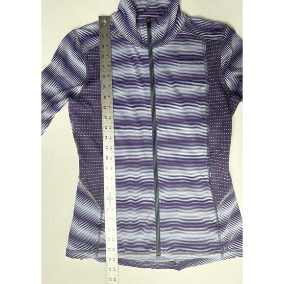Title Nine Sweater Womens Small Full Zip Top Purple Stripes Jacket Thumbholes - Picture 9 of 9